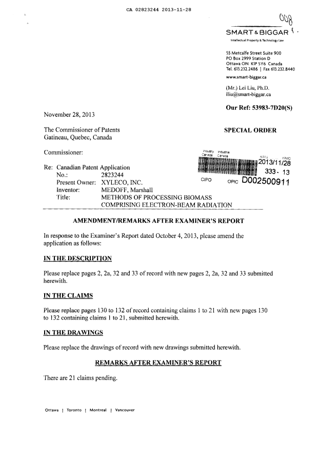 Canadian Patent Document 2823244. Prosecution-Amendment 20121228. Image 1 of 48