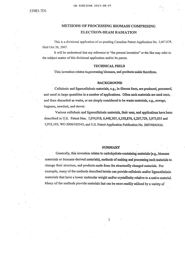 Canadian Patent Document 2823244. Description 20131219. Image 1 of 130