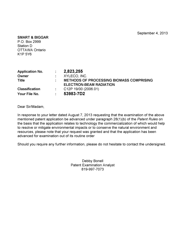 Document de brevet canadien 2823255. Poursuite-Amendment 20121204. Image 1 de 1