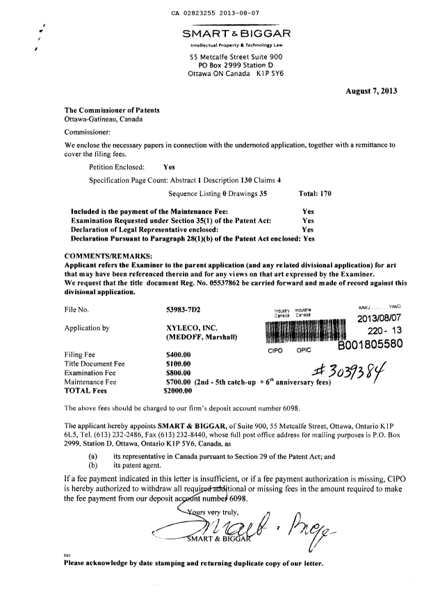 Document de brevet canadien 2823255. Poursuite-Amendment 20121207. Image 1 de 1