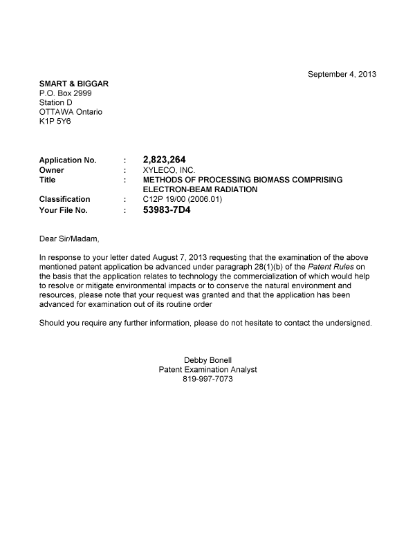 Document de brevet canadien 2823264. Poursuite-Amendment 20121204. Image 1 de 1