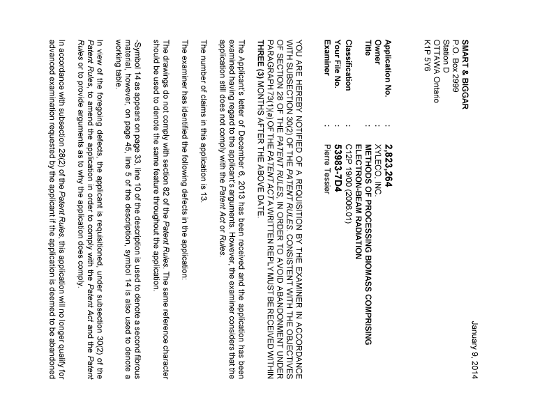 Document de brevet canadien 2823264. Poursuite-Amendment 20131209. Image 1 de 2