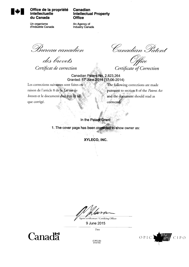 Document de brevet canadien 2823264. Page couverture 20141209. Image 1 de 2
