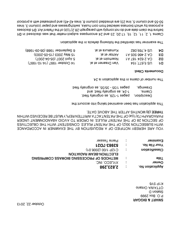 Canadian Patent Document 2823298. Prosecution-Amendment 20121222. Image 1 of 4