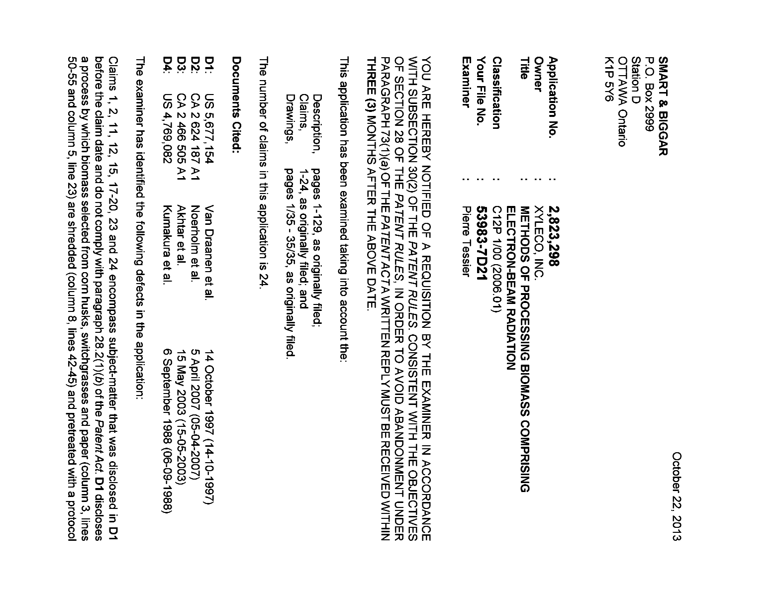 Canadian Patent Document 2823298. Prosecution-Amendment 20121222. Image 1 of 4