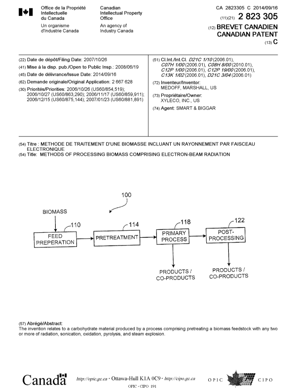 Document de brevet canadien 2823305. Page couverture 20131225. Image 1 de 1