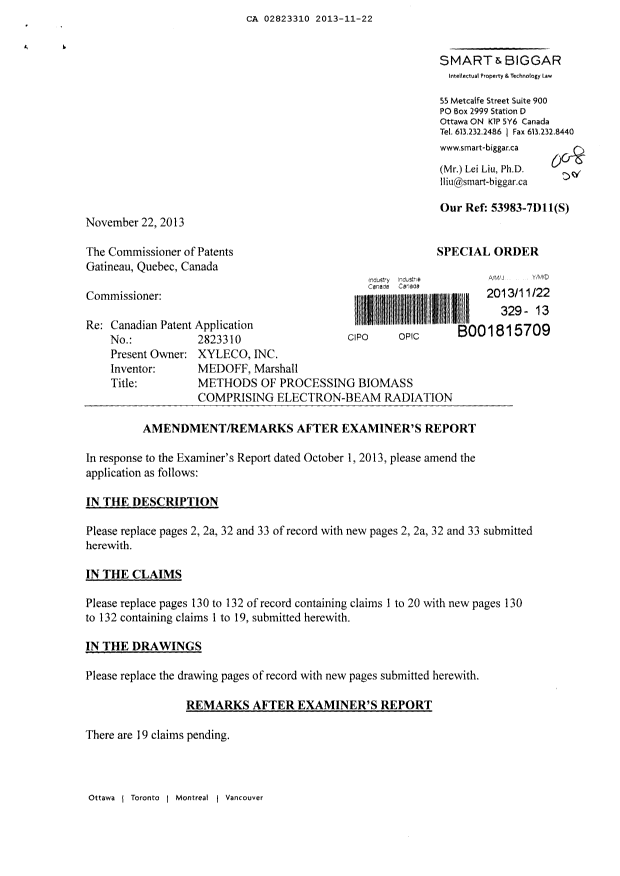 Document de brevet canadien 2823310. Poursuite-Amendment 20121222. Image 1 de 48