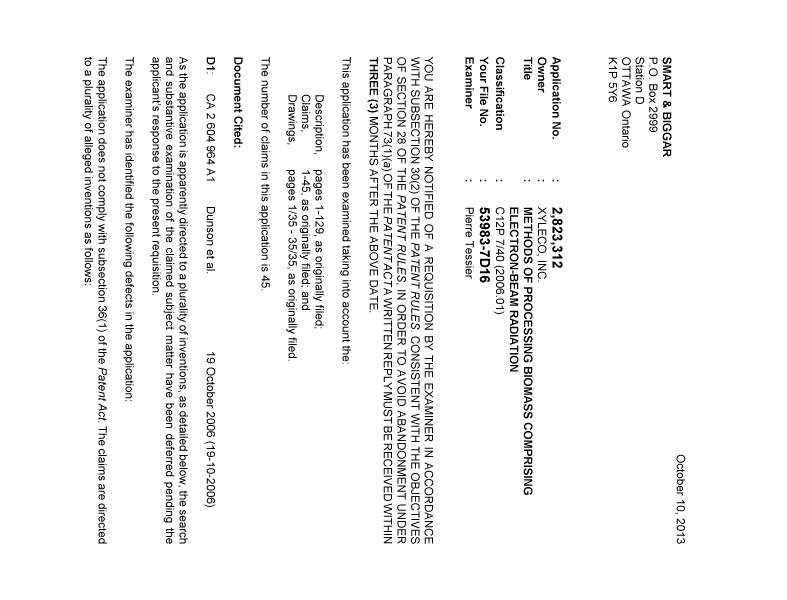 Canadian Patent Document 2823312. Prosecution-Amendment 20121210. Image 1 of 3