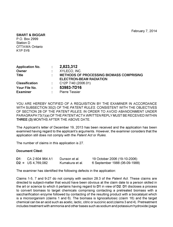 Canadian Patent Document 2823312. Prosecution-Amendment 20131207. Image 1 of 3
