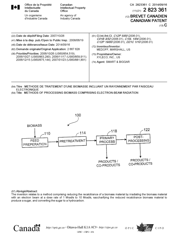 Document de brevet canadien 2823361. Page couverture 20131225. Image 1 de 1
