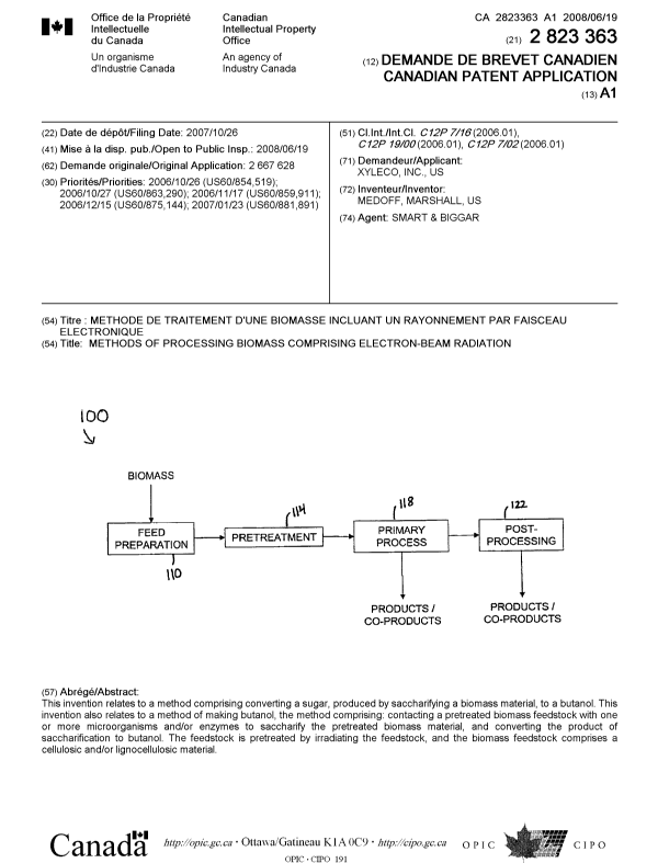 Document de brevet canadien 2823363. Page couverture 20121204. Image 1 de 1