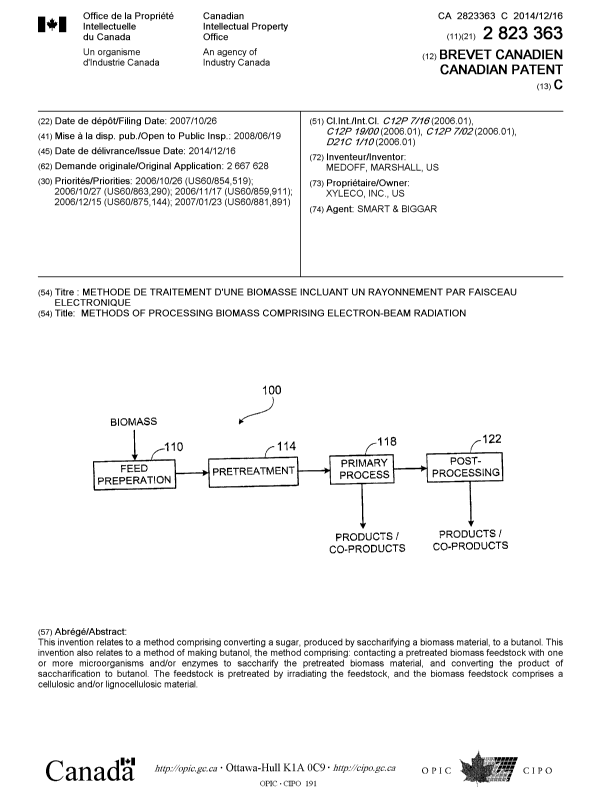 Document de brevet canadien 2823363. Page couverture 20131202. Image 1 de 1