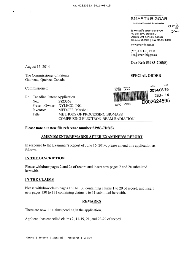 Document de brevet canadien 2823363. Poursuite-Amendment 20131215. Image 1 de 7