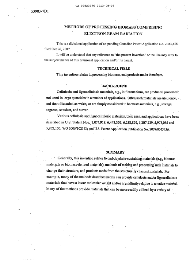 Canadian Patent Document 2823376. Description 20121213. Image 1 of 130