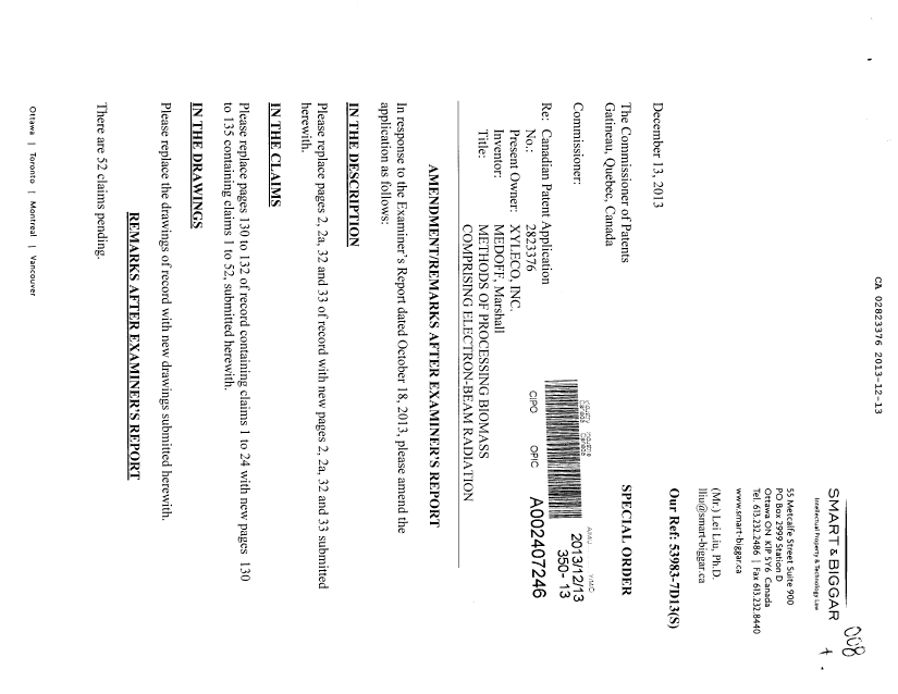 Canadian Patent Document 2823376. Prosecution-Amendment 20121213. Image 1 of 54