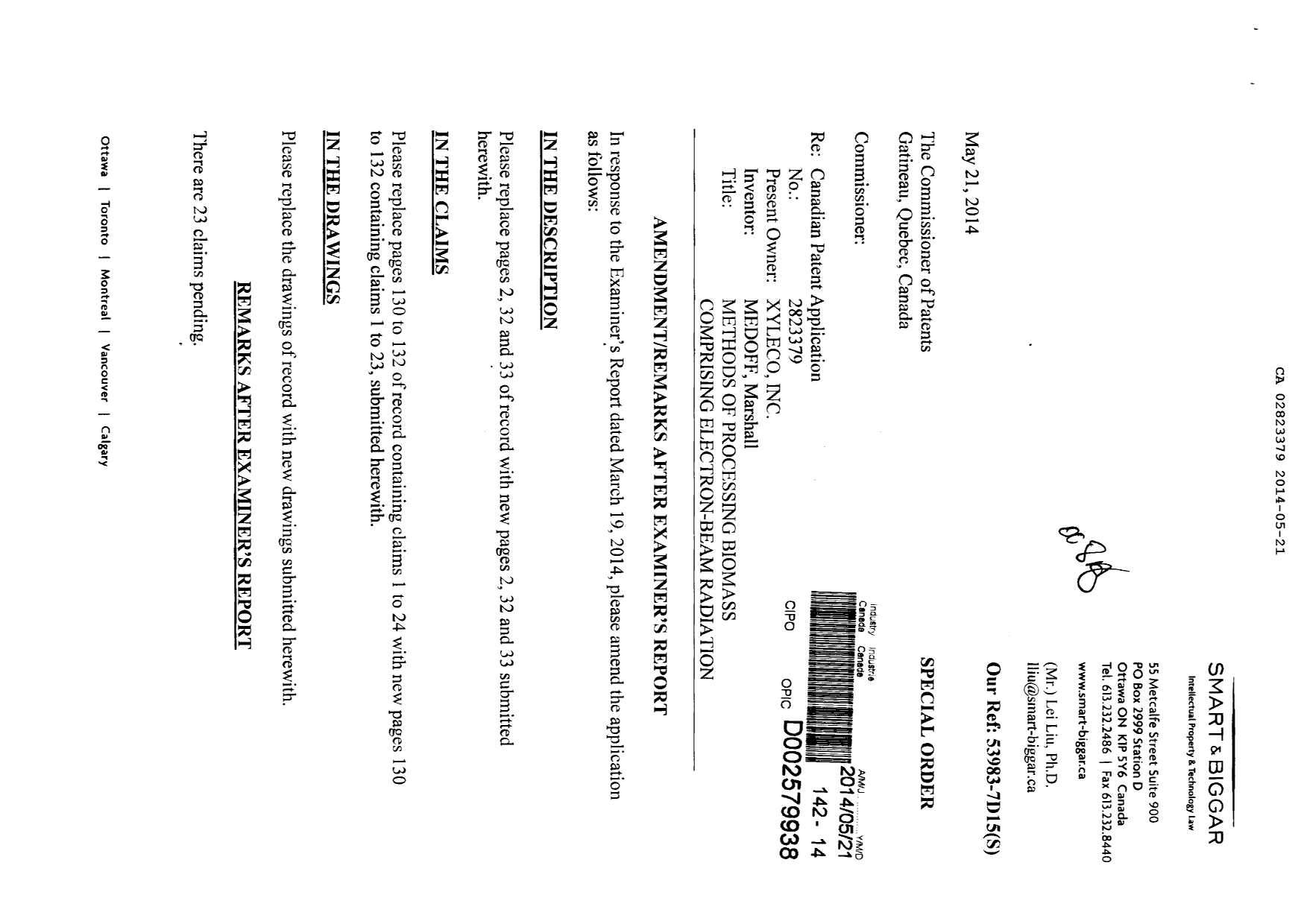 Canadian Patent Document 2823379. Prosecution-Amendment 20131221. Image 1 of 48