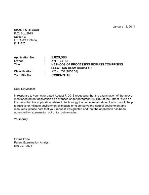 Document de brevet canadien 2823380. Poursuite-Amendment 20131215. Image 1 de 1