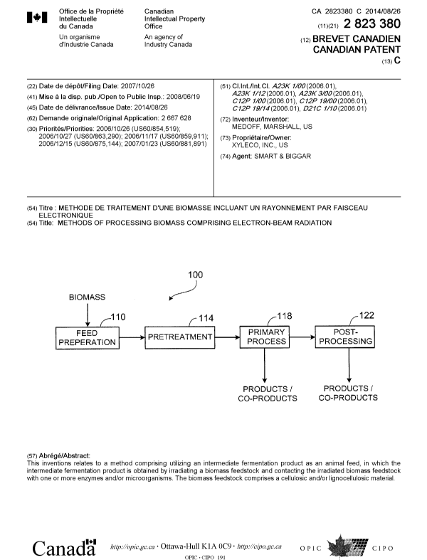 Document de brevet canadien 2823380. Page couverture 20131231. Image 1 de 1