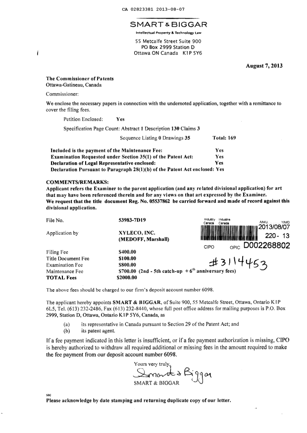Document de brevet canadien 2823381. Poursuite-Amendment 20121207. Image 1 de 1