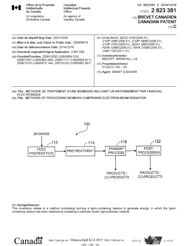 Document de brevet canadien 2823381. Page couverture 20131202. Image 1 de 1