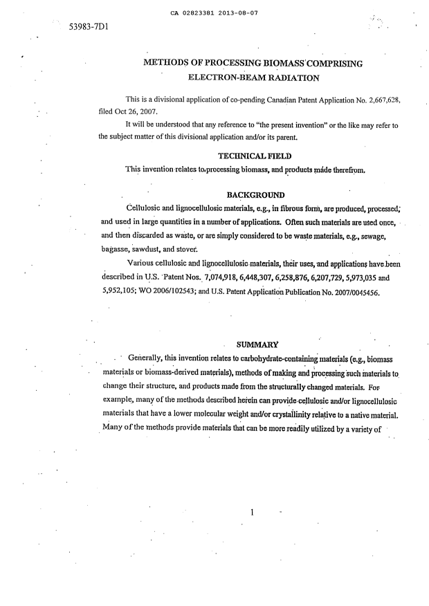 Canadian Patent Document 2823381. Description 20131212. Image 1 of 130