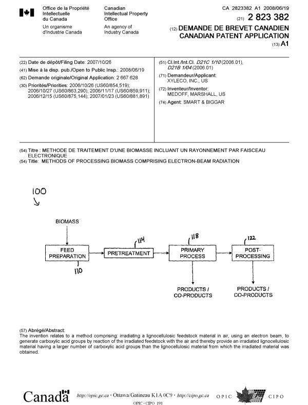 Document de brevet canadien 2823382. Page couverture 20121201. Image 1 de 1