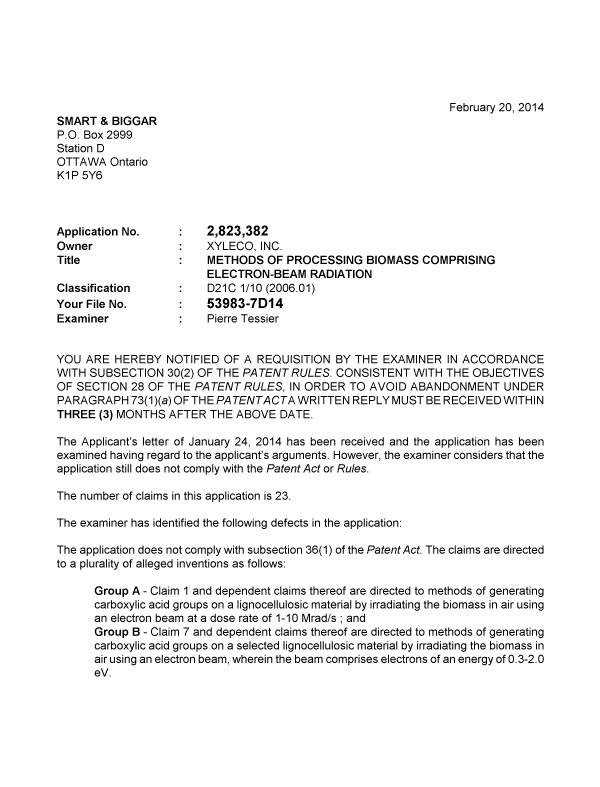 Document de brevet canadien 2823382. Poursuite-Amendment 20131220. Image 1 de 2