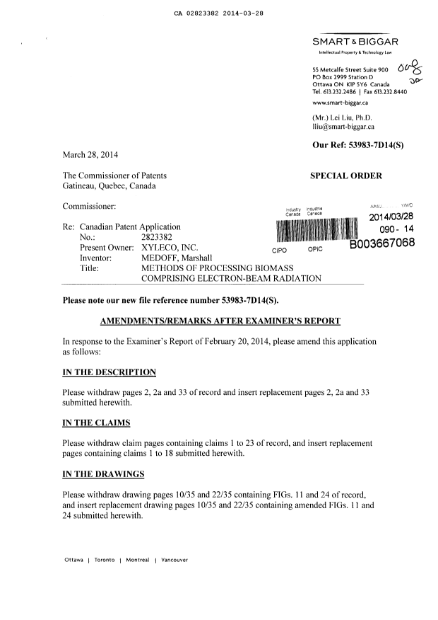Canadian Patent Document 2823382. Prosecution-Amendment 20131228. Image 1 of 10