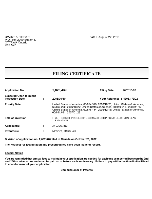 Canadian Patent Document 2823439. Correspondence 20121222. Image 1 of 1
