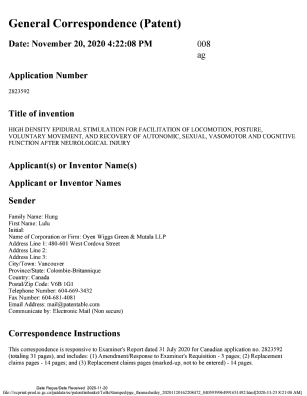 Document de brevet canadien 2823592. Modification 20201120. Image 1 de 34