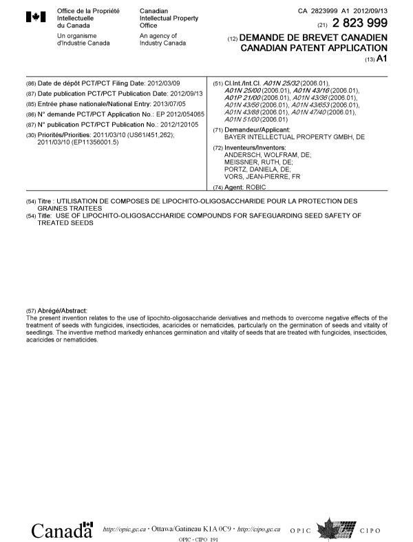 Canadian Patent Document 2823999. Cover Page 20131002. Image 1 of 1