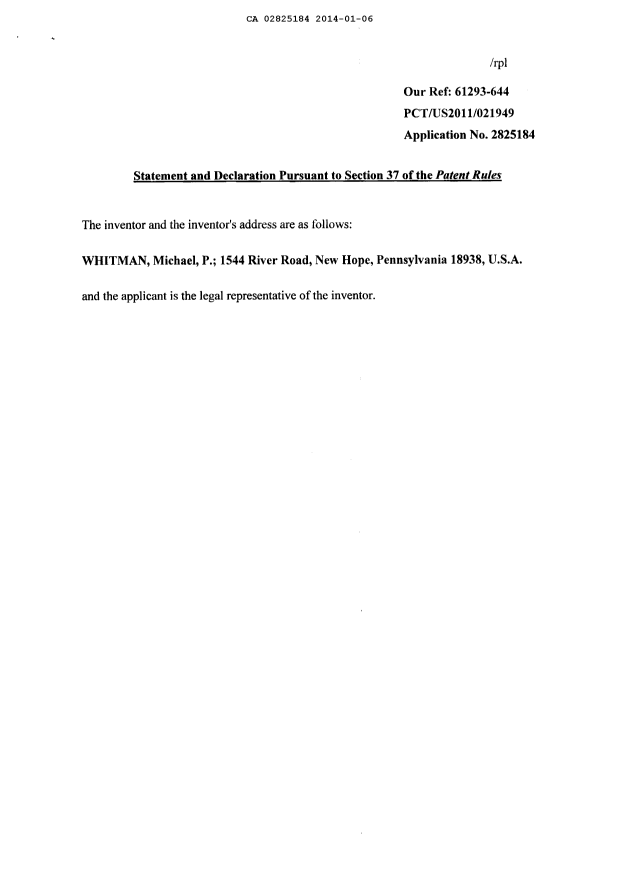 Canadian Patent Document 2825184. Correspondence 20140106. Image 5 of 5