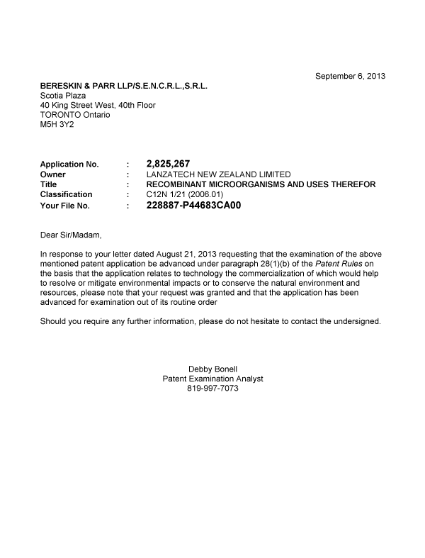 Document de brevet canadien 2825267. Poursuite-Amendment 20121206. Image 1 de 1