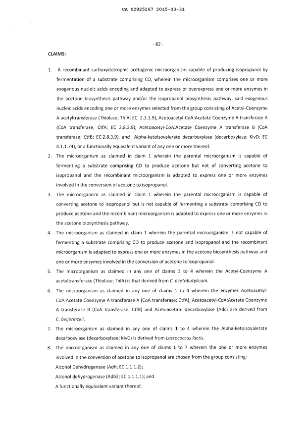 Document de brevet canadien 2825267. Revendications 20141231. Image 1 de 2