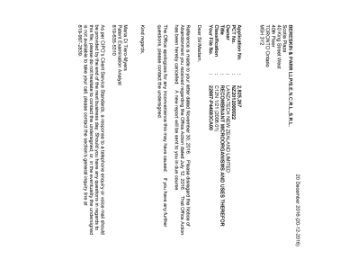 Document de brevet canadien 2825267. Correspondance 20151220. Image 1 de 1