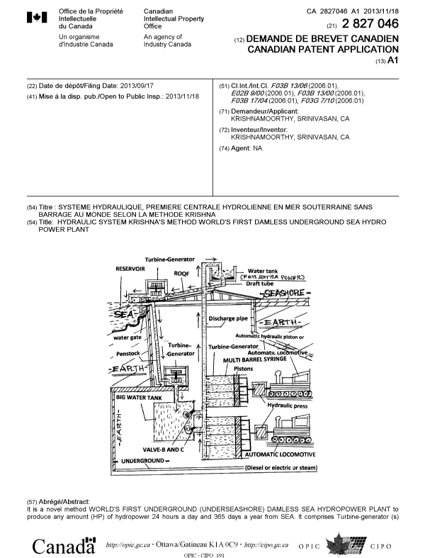 Canadian Patent Document 2827046. Cover Page 20121225. Image 1 of 2