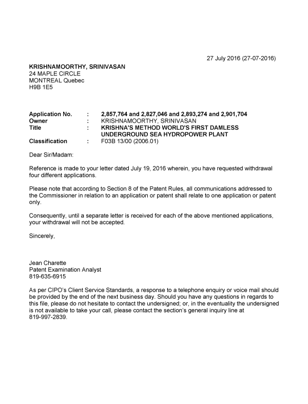 Document de brevet canadien 2827046. Correspondance 20151227. Image 1 de 1
