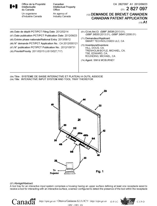 Document de brevet canadien 2827097. Page couverture 20131015. Image 1 de 2