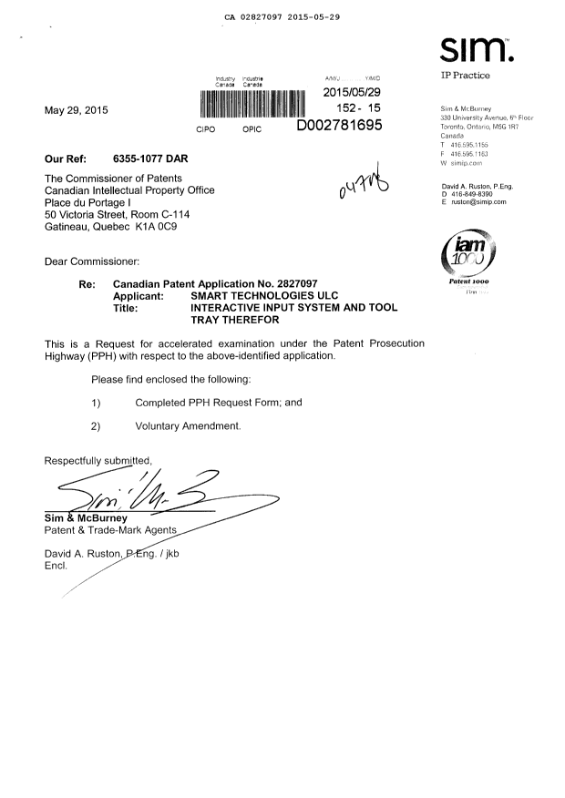 Document de brevet canadien 2827097. Poursuite-Amendment 20150529. Image 1 de 17