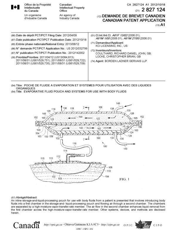 Canadian Patent Document 2827124. Cover Page 20121217. Image 1 of 1