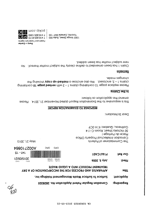 Document de brevet canadien 2828325. Poursuite-Amendment 20141221. Image 1 de 7