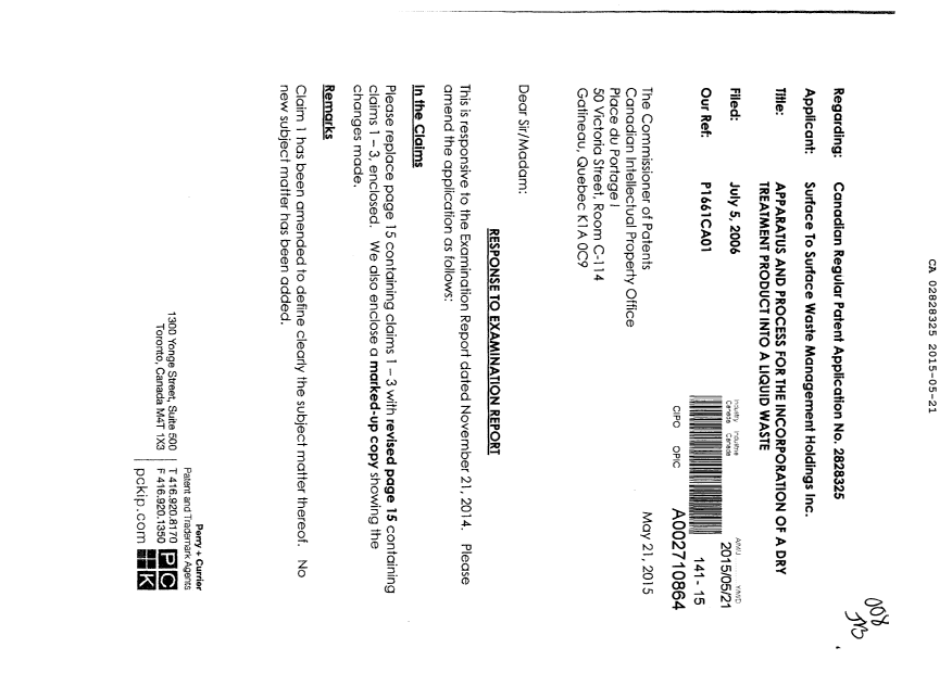 Document de brevet canadien 2828325. Poursuite-Amendment 20141221. Image 1 de 7