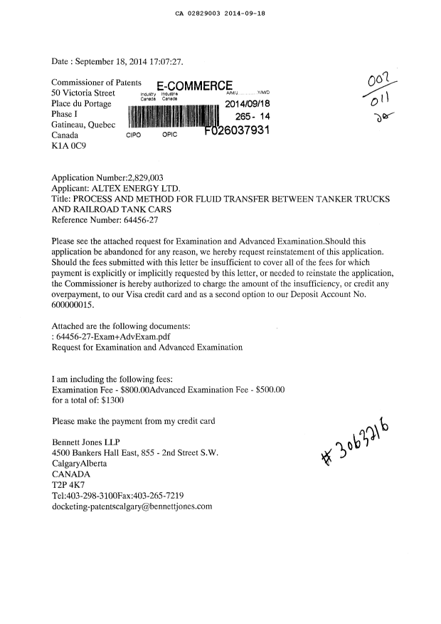 Canadian Patent Document 2829003. Prosecution-Amendment 20131218. Image 1 of 4