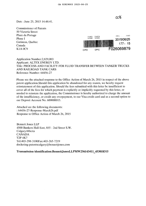 Canadian Patent Document 2829003. Prosecution-Amendment 20141225. Image 1 of 18