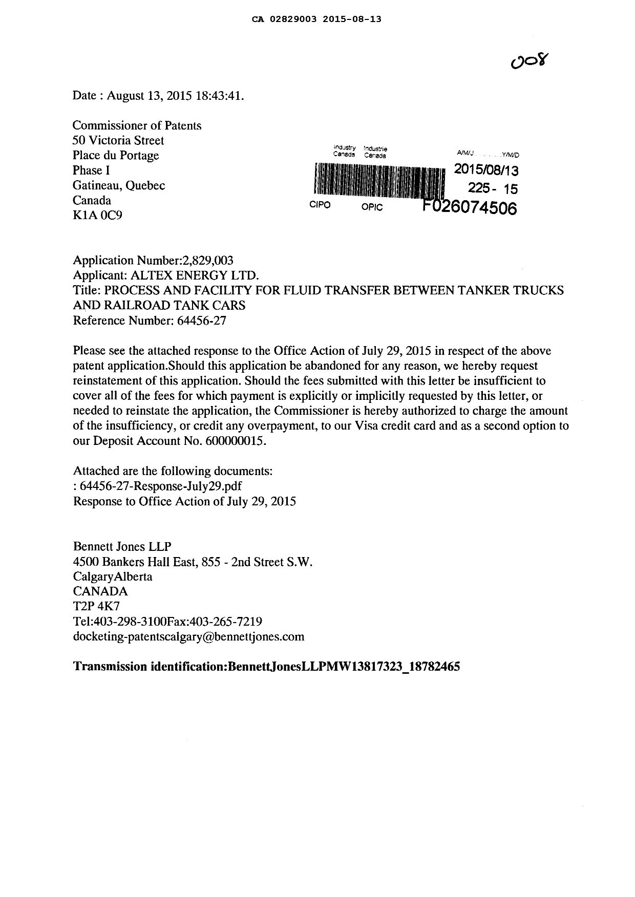 Canadian Patent Document 2829003. Amendment 20150813. Image 1 of 6