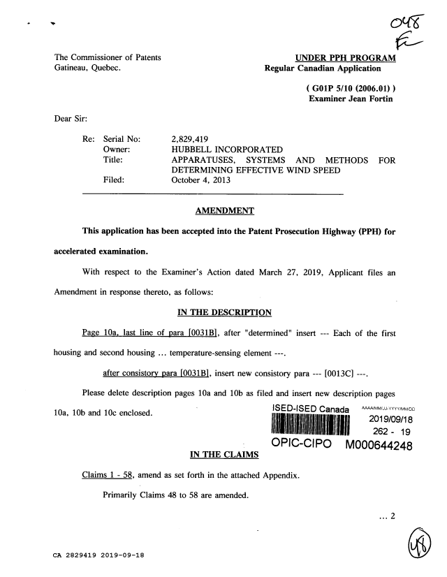 Document de brevet canadien 2829419. Modification 20190918. Image 1 de 48