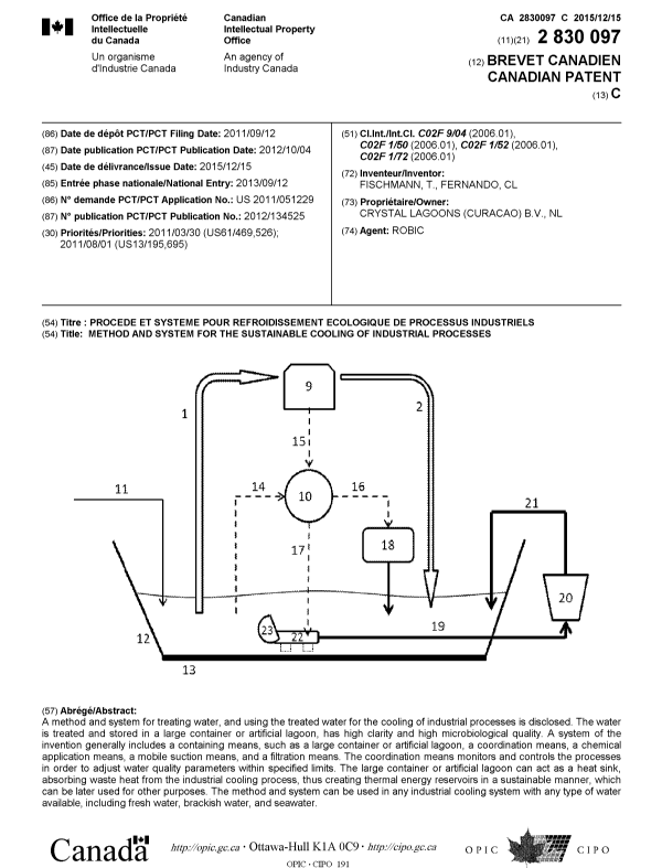 Document de brevet canadien 2830097. Page couverture 20141225. Image 1 de 1