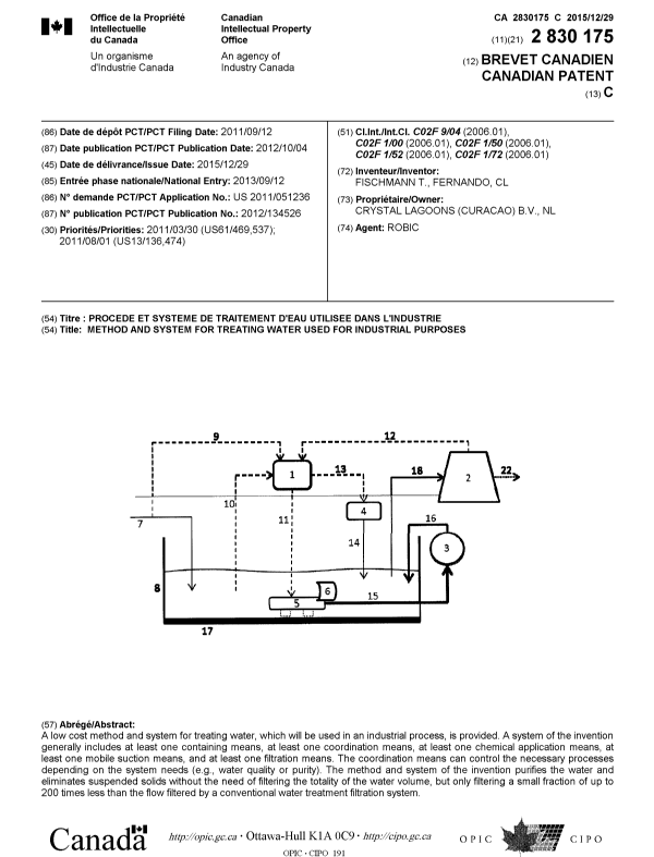 Document de brevet canadien 2830175. Page couverture 20141207. Image 1 de 1