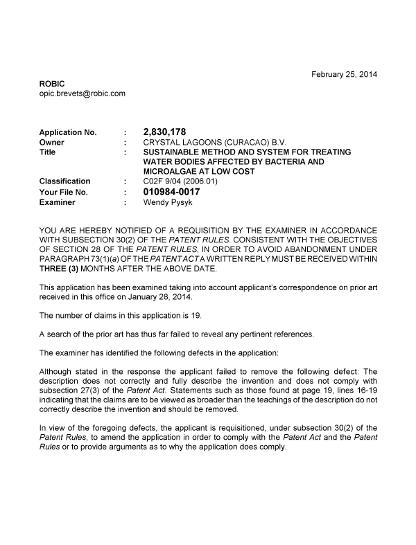 Document de brevet canadien 2830178. Poursuite-Amendment 20131225. Image 1 de 2