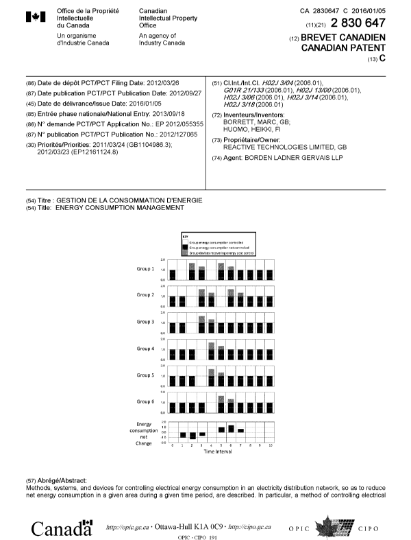 Document de brevet canadien 2830647. Page couverture 20141210. Image 1 de 2